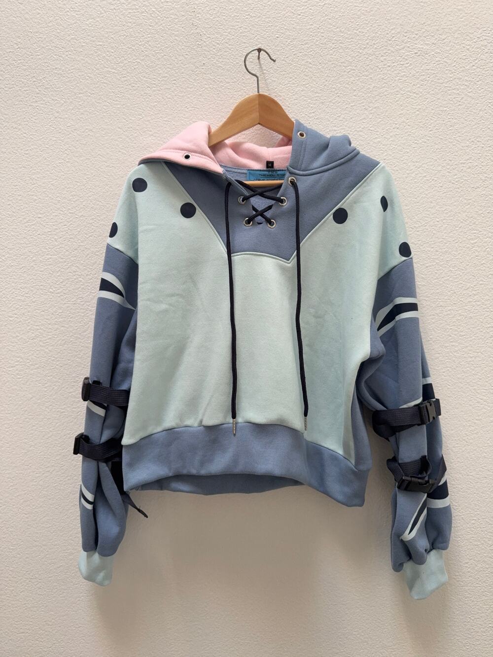 The Kigu Stop TKS Anime Streetwear Neko Cat Ear Cropped Hoodie Blue Medium
